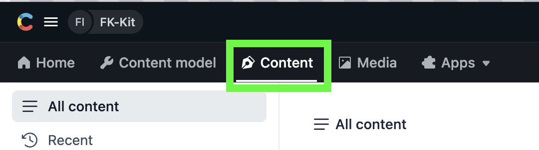 Contentful user interface with a rectangle that is around the Page content model.